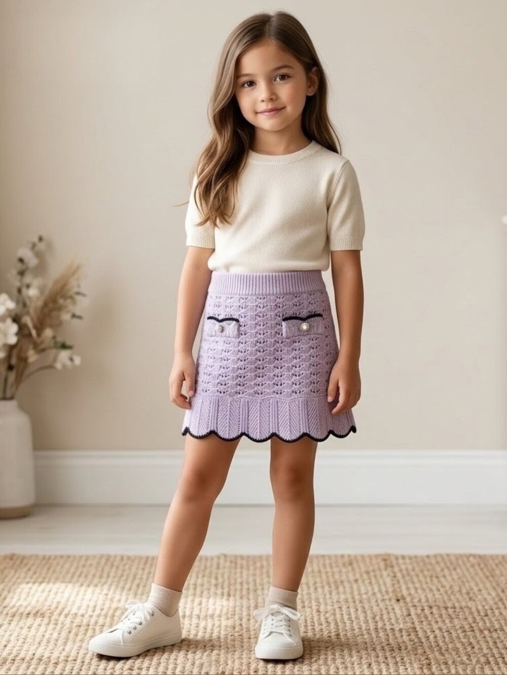 SELF-PORTRAIT Kids' Crochet Cotton And Wool Miniskirt In Purple size 6 US